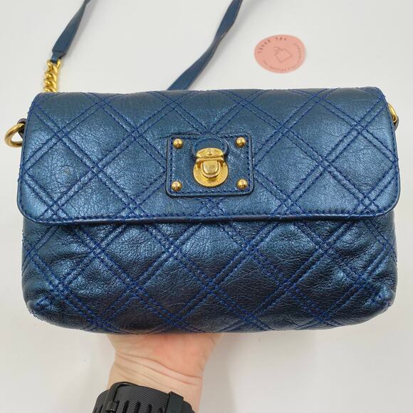 Marc Jacobs Small Single Crossbody Bag Quilted Metallic Midnight Blue Y2K Mini - Picture 2 of 14